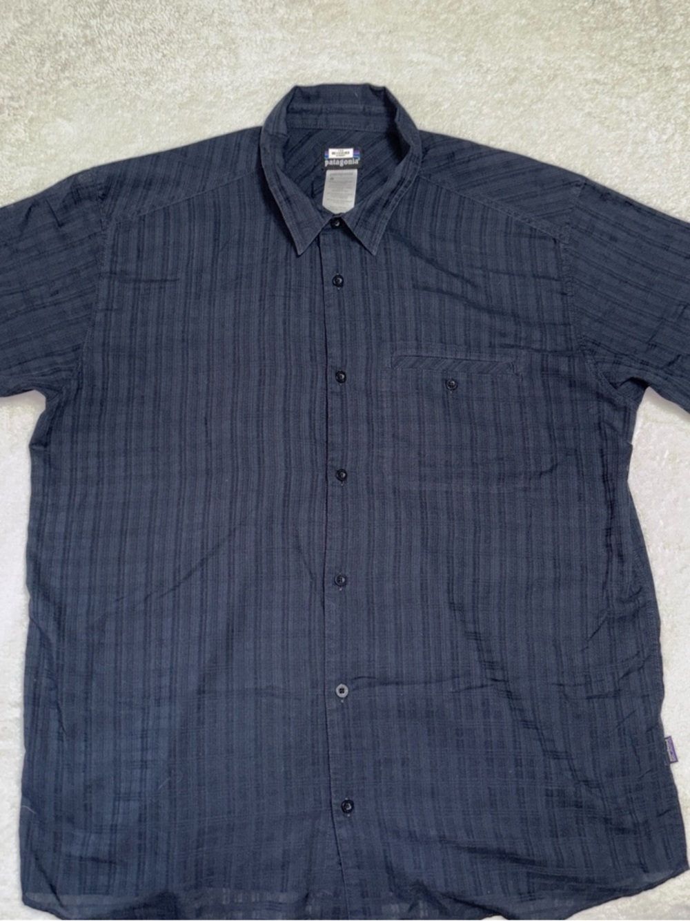 VTG Patagonia Puckerware Shirt Mens XL Black Cotton Sheer Collared Button Up